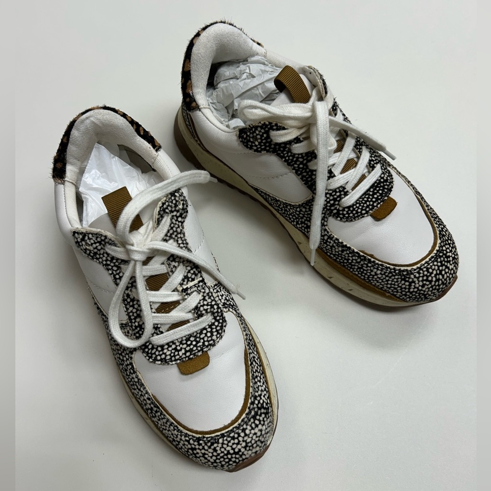 Madewell White Sneakers with Black Speckle and Brown Accents